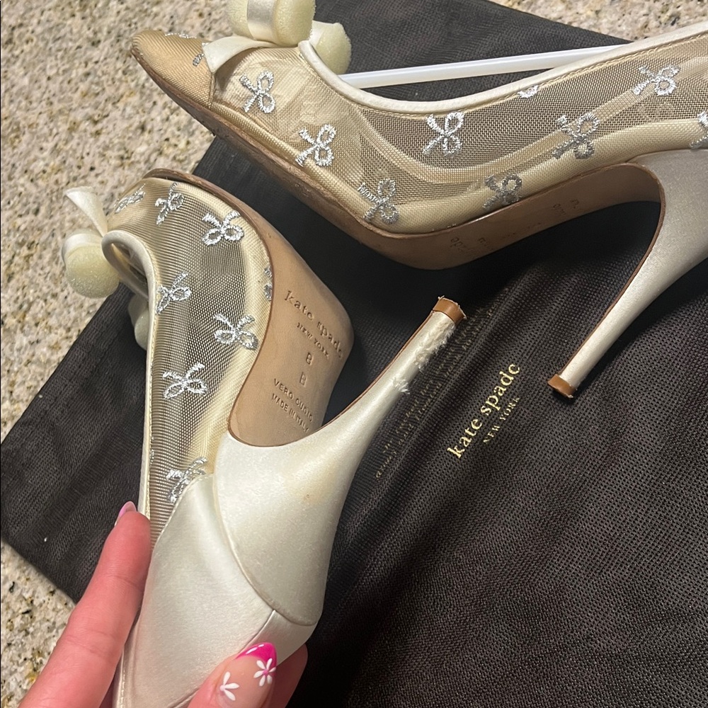 kate spade Metallic Cream and Silver Pointed Bow Pumps - Picture 4 of 9